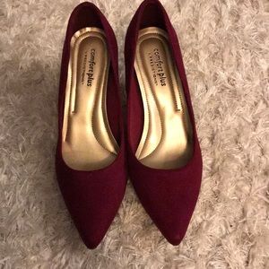 Dark red suede pumps!